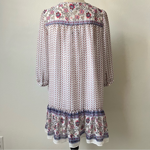 Forever 21 Blue Trendy Boho Shift Floral Sheer Mini Dress - Picture 2 of 8